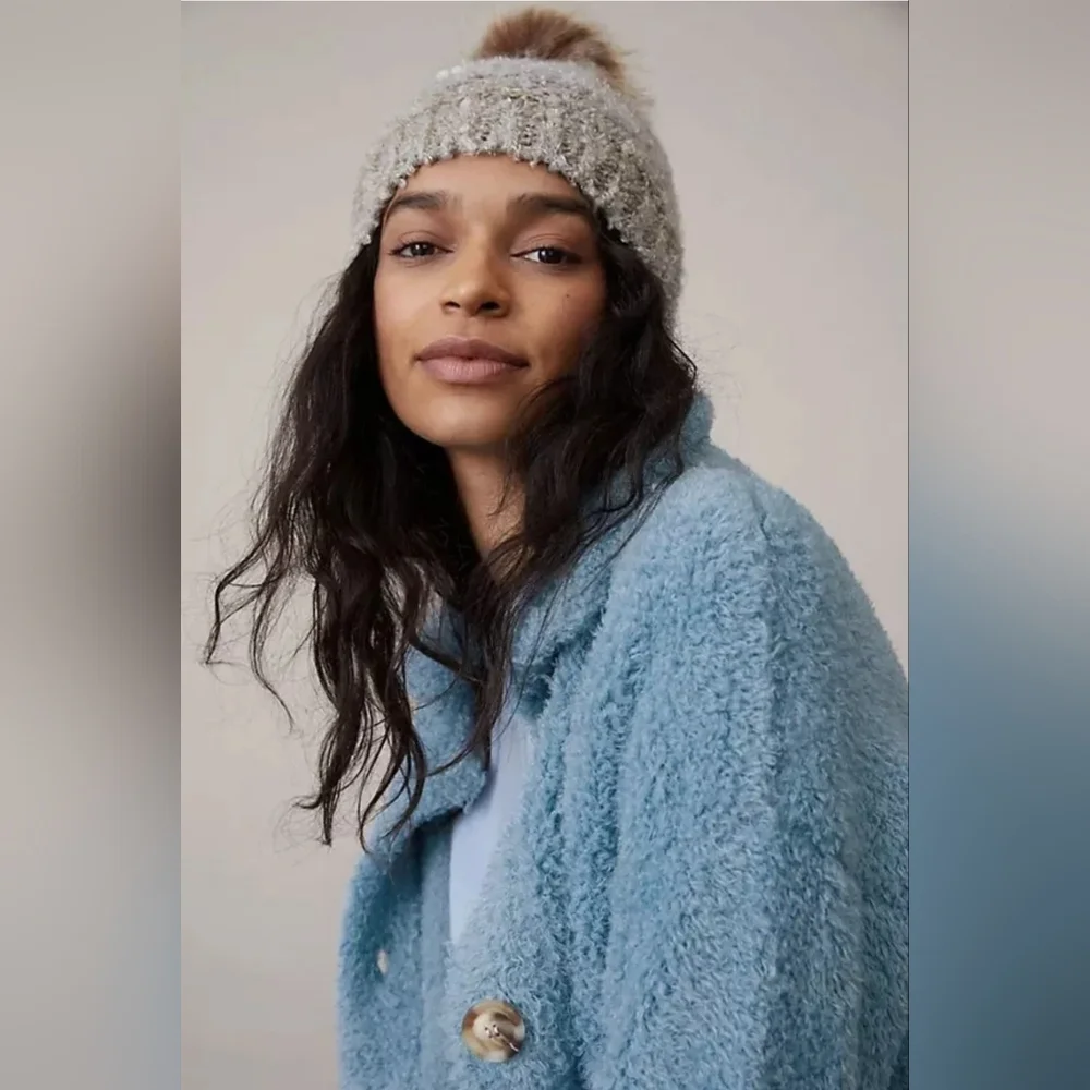 AMADI x Anthropologie Danika Fuzzy Teddy Sky Jacket Coat - Picture 6 of 11